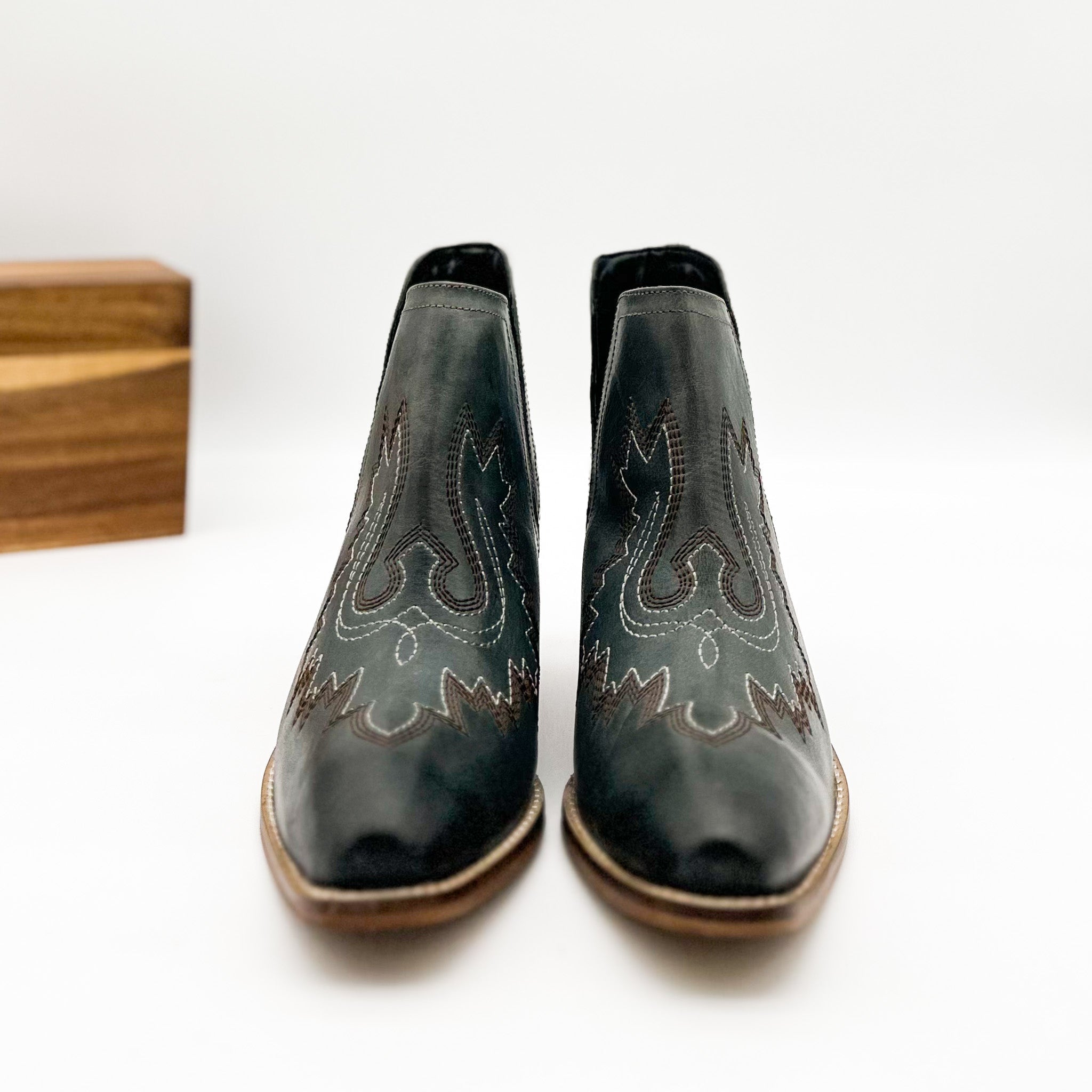 Kickin Booties Teal Western Embroidered Leather Heel Naughty Monkey